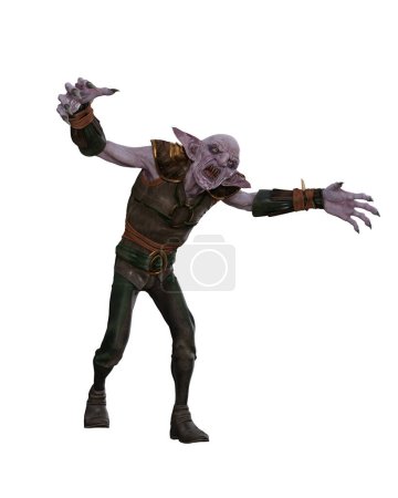 Téléchargez les photos : Evil fantasy goblin vampire creature attacking with outstretched arms and sharp claws. 3D rendering isolated. - en image libre de droit