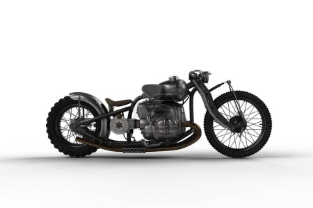Photo for A hardtail vintage motorbike. Side view isolated 3D rendering. - Royalty Free Image