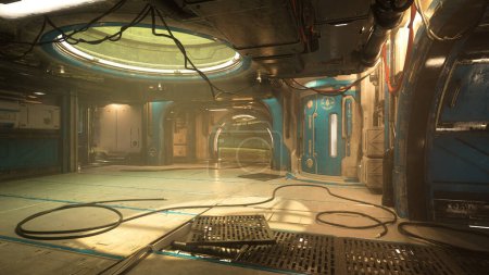 Téléchargez les photos : Cyberpunk atmosphérique tunnels souterrains dans un environnement industriel futuriste grogneux. rendu 3D. - en image libre de droit