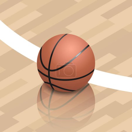 Balle de basket dans un style classique simple sur un parquet de basket