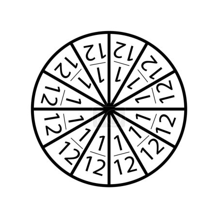 Fracción un doceavo círculo signo. El círculo se divide en doceavos