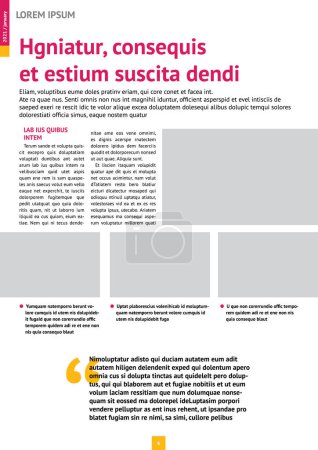 Illustration for Magazine, annual report mockup with pink headers, article - Royalty Free Image