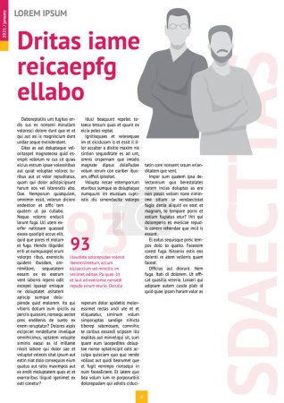 Illustration for Magazine, annual report mockup with pink headers, article - Royalty Free Image