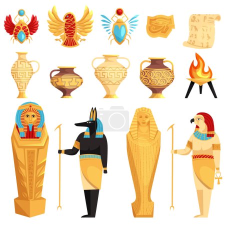 Téléchargez les illustrations : Ensemble de symboles égyptiens isolés ou égyptiens. Ancienne murale égyptienne. Mythologie égyptienne. - en licence libre de droit
