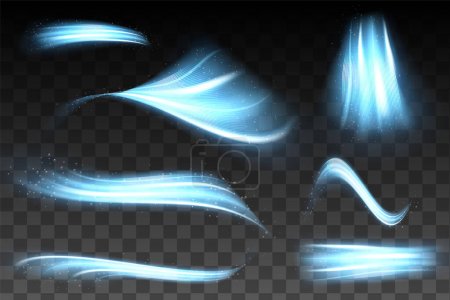 Abstract wind swirls with gold sparkles isolated. Vector realistic set of magic air vortex, light twirls with particles. Design element of fresh and clean Stickers 628865546