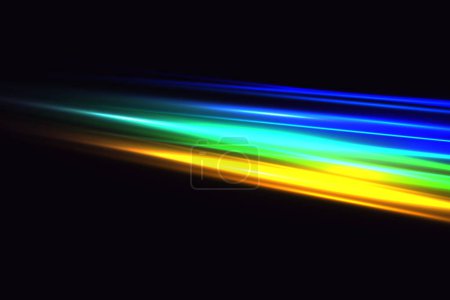 Illustration for Cyberpunk light trails in motion or light slow shutter effect. Vector image of colorful light trails with motion blur effect, long time exposure. Isolated on background - Royalty Free Image