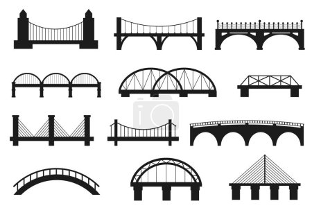 Téléchargez les illustrations : Icônes et symboles de pont et d'arche. Jeu d'icônes vectorielles pont - en licence libre de droit