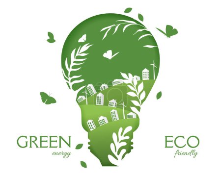 Téléchargez les illustrations : Ville verte. Nature et énergies renouvelables. Énergie verte et conservation des ressources naturelles. - en licence libre de droit
