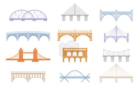 Bridge of construction vector cartoon set icon. Color graphic design. Set of Bridges, Urban Crossover Architecture and Construction for Transportation with Carriageway