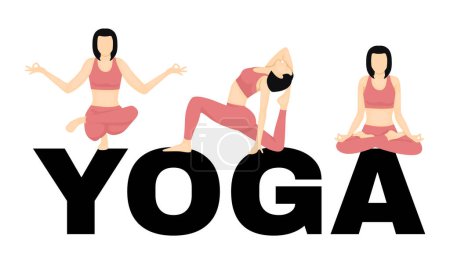 Ilustración de Día internacional del yoga. Grupo de mujeres practicando yoga. Ilustración vectorial EPS10 - Imagen libre de derechos