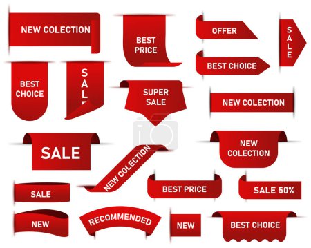 Illustration for Price tags vector collection. Ribbon sale banners. Best choice, order now, special offer, new. Isolated - Royalty Free Image