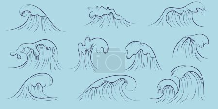 Vector sea waves collection. Isolated ocean water splash set in cartoon style.