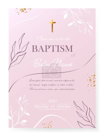 Téléchargez les illustrations : Carte d'invitation au baptême Design. Modèle d'invitation avec croix. Illustration vectorielle EPS10 - en licence libre de droit