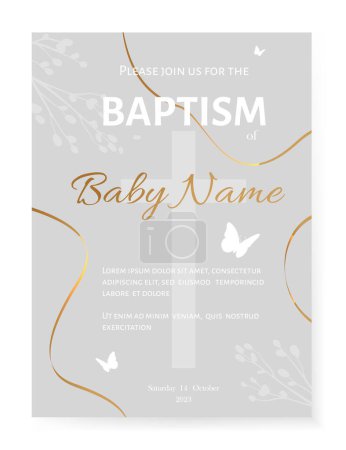 Téléchargez les illustrations : Carte d'invitation au baptême Design. Modèle d'invitation avec croix. Illustration vectorielle EPS10 - en licence libre de droit
