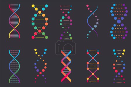 DNA icons set. DNA, genetic sign, elements and icons collection. Spiral molecule medical bio tech vector icons. Human dna