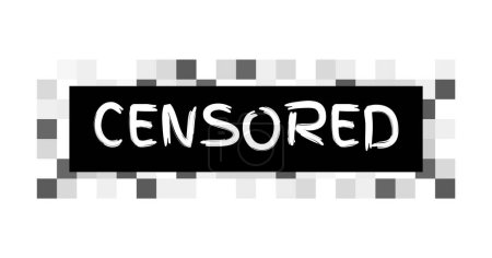 Pixel censored sign. Black censor bar concept. Censorship rectangle. Censor blur checkered texture on white background.