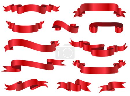 Ilustración de Cintas rojas, elementos realistas de banner de cinta roja brillante. Arco rojo con cintas. Ilustración vectorial EPS10 - Imagen libre de derechos