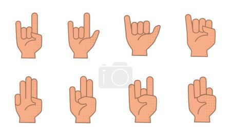 Conjunto de diferentes gestos de la mano icono Vector ilustración