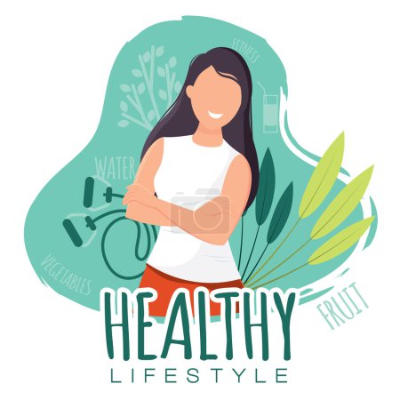 Illustration for Isolated cute girl healthy abstract character Healthy lifestyle Vector illustration - Royalty Free Image