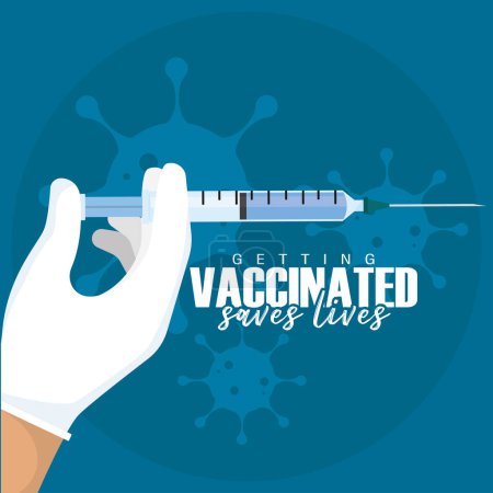 Téléchargez les illustrations : Poignée tenant une seringue Le vaccin sauve des vies Illustration vectorielle - en licence libre de droit