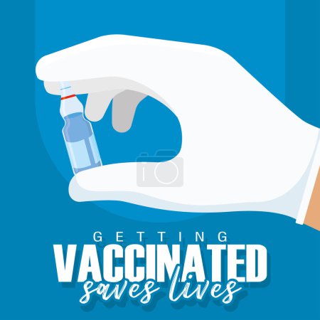 Téléchargez les illustrations : Flacon de vaccin à main Vaccins sauver des vies affiche Illustration vectorielle - en licence libre de droit