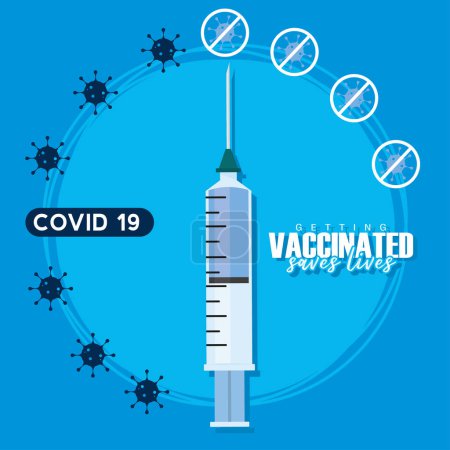 Téléchargez les illustrations : Seringue isolée et virus Le vaccin sauve des vies affiche Illustration vectorielle - en licence libre de droit
