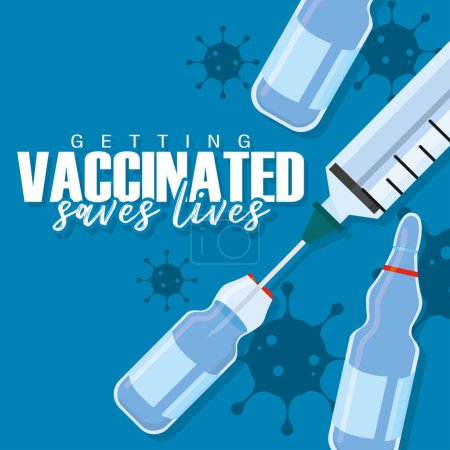 Téléchargez les illustrations : Seringue obtenir le vaccin de la bouteille Vaccins sauver des vies affiche Illustration vectorielle - en licence libre de droit