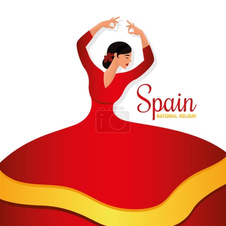 Cute girl with traditional spanish clothes dancing Vector illustration
