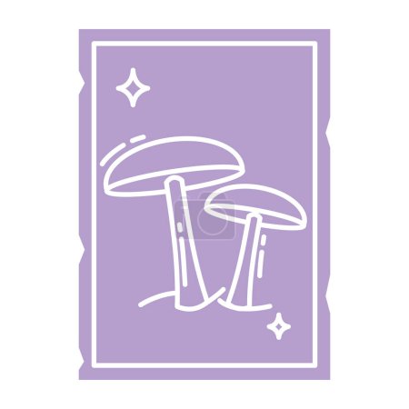 Outline of magic mushrooms on a tarot card Vector illustration