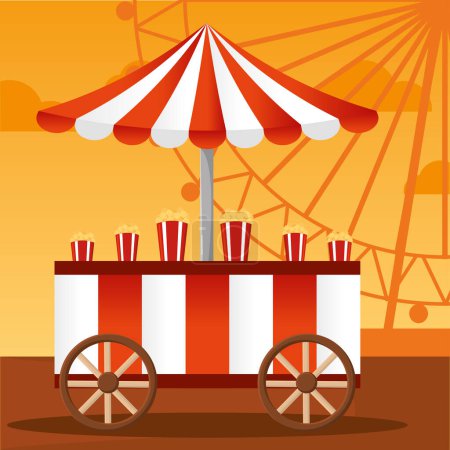 Téléchargez les illustrations : Carnaval isolé shopping tente mobile Parc d'attractions Illustration vectorielle - en licence libre de droit