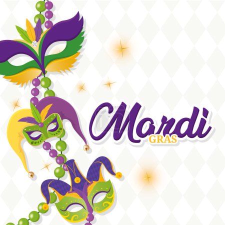 Illustration for Colored mardi gras poster with different masks Vector illustration - Royalty Free Image