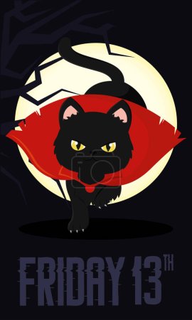 Illustration for Friday 13th vertical poster with black cat Vector illustration - Royalty Free Image