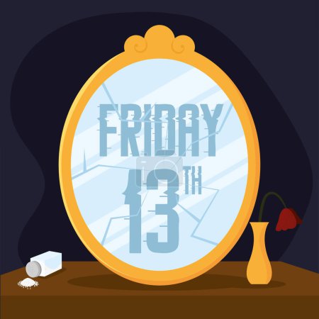 Illustration for Broken mirror and salt shaker Friday 13th poster Vector illustration - Royalty Free Image