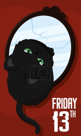 Illustration for Black cat on a broken mirror Friday 13th poster Vector illustration - Royalty Free Image
