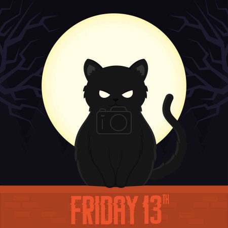 Illustration for Friday 13th poster with black cat Vector illustration - Royalty Free Image