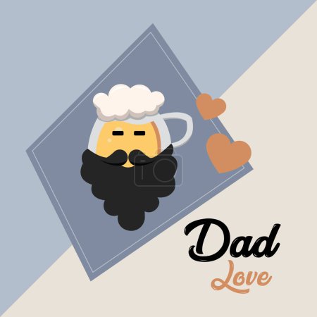 Téléchargez les illustrations : Caractère de bière hipster avec moustache Modèle de fête des pères Illustration vectorielle - en licence libre de droit