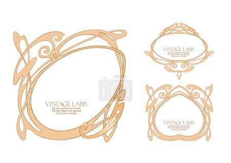 Illustration for Decorative flowers and leaves in art nouveau style, vintage, old, retro style. Border, frame, template for product label, cosmetic packaging. Easy to edit. Vector illustration. - Royalty Free Image
