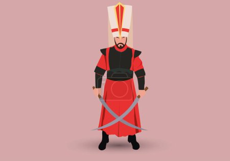Illustration for Ottoman Janissary soldier ilustration vector. - Royalty Free Image