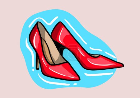 Ilustración de Ilustración vectorial dibujada a mano de elegantes zapatos de mujer rojos de moda con tacón alto aislado sobre fondo - Imagen libre de derechos