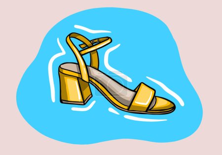 Ilustración de Ilustración vectorial dibujada a mano de elegante zapato de mujer amarillo de moda con tacón alto aislado sobre fondo - Imagen libre de derechos