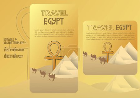 Illustration for Social media post design for trip to Egypt. Story and post sharing design for Egypt trip. Vector Egyptian banner design. - Royalty Free Image