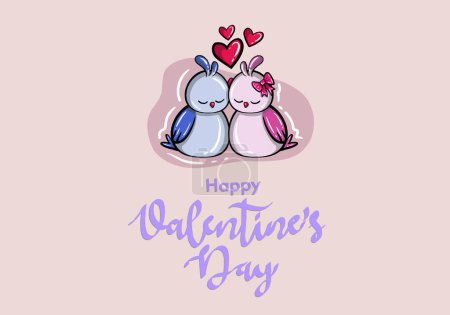 Illustration for Happy Valentine's Day Vector Design. Valentine's Day Vector With cute birds and hearts. Valentine's Day Design for Poster, Social Media, Banner or Advertisement. - Royalty Free Image