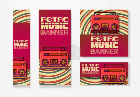 Ilustración de Retro music banner set. Retro background and retro red radio. Vector Vintage Music Background - Imagen libre de derechos