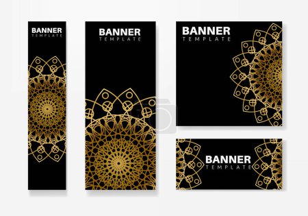 Illustration for Luxury ornamental mandala banner design with golden arabesque pattern Arabic Islamic east style. Vector letter head template. - Royalty Free Image