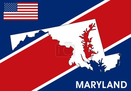 Téléchargez les illustrations : Maryland Carte - États-Unis d'Amérique Modèle vectoriel de carte. carte en couleur blanche sur fond de drapeau pour la conception, infographie - Illustration vectorielle eps 10 - en licence libre de droit