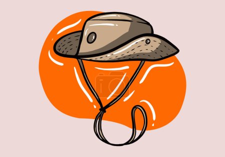 Ilustración de Sombrero de sol de ala ancha unisex dibujado a mano Sombrero de pesca plegable de protección UV de verano - Imagen libre de derechos