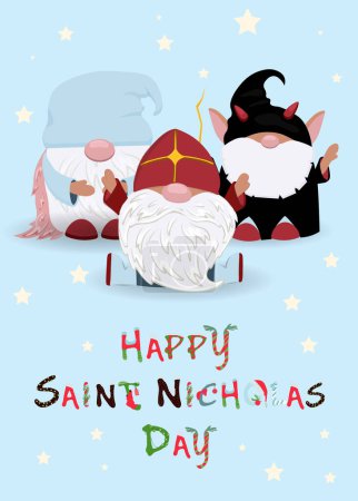 Illustration for St. Nicholas Day Quote with a cute gnome in a red cap.Sinterklaas Eve. - Royalty Free Image