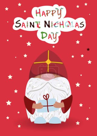 Illustration for St. Nicholas Day Quote with a cute gnome in a red cap.Sinterklaas Eve. - Royalty Free Image