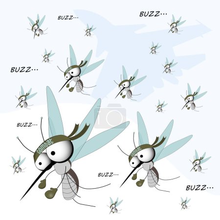 Téléchargez les illustrations : Lutte contre les moustiques, zoologie illustration infection propagation. Moustiques infectés - en licence libre de droit