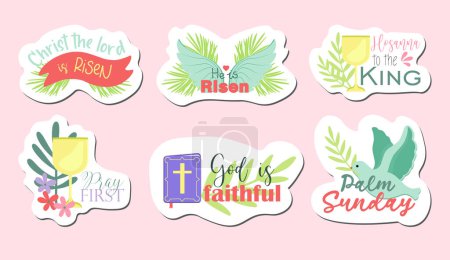 Illustration for Set of religious stickers.Christianity. Palm sunday.Christian stickers vector illustration - Royalty Free Image